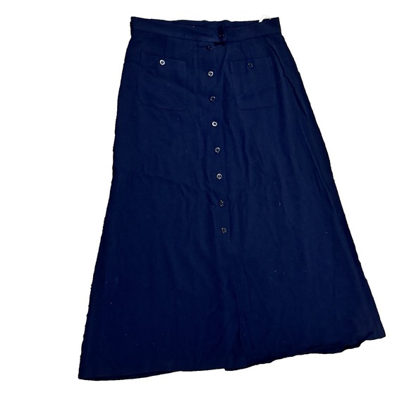 Vintage Mondi Sports Maxi Skirt Sz 12 EU 44 Navy Ribbed Wool Rayon Button - Picture 1 of 9